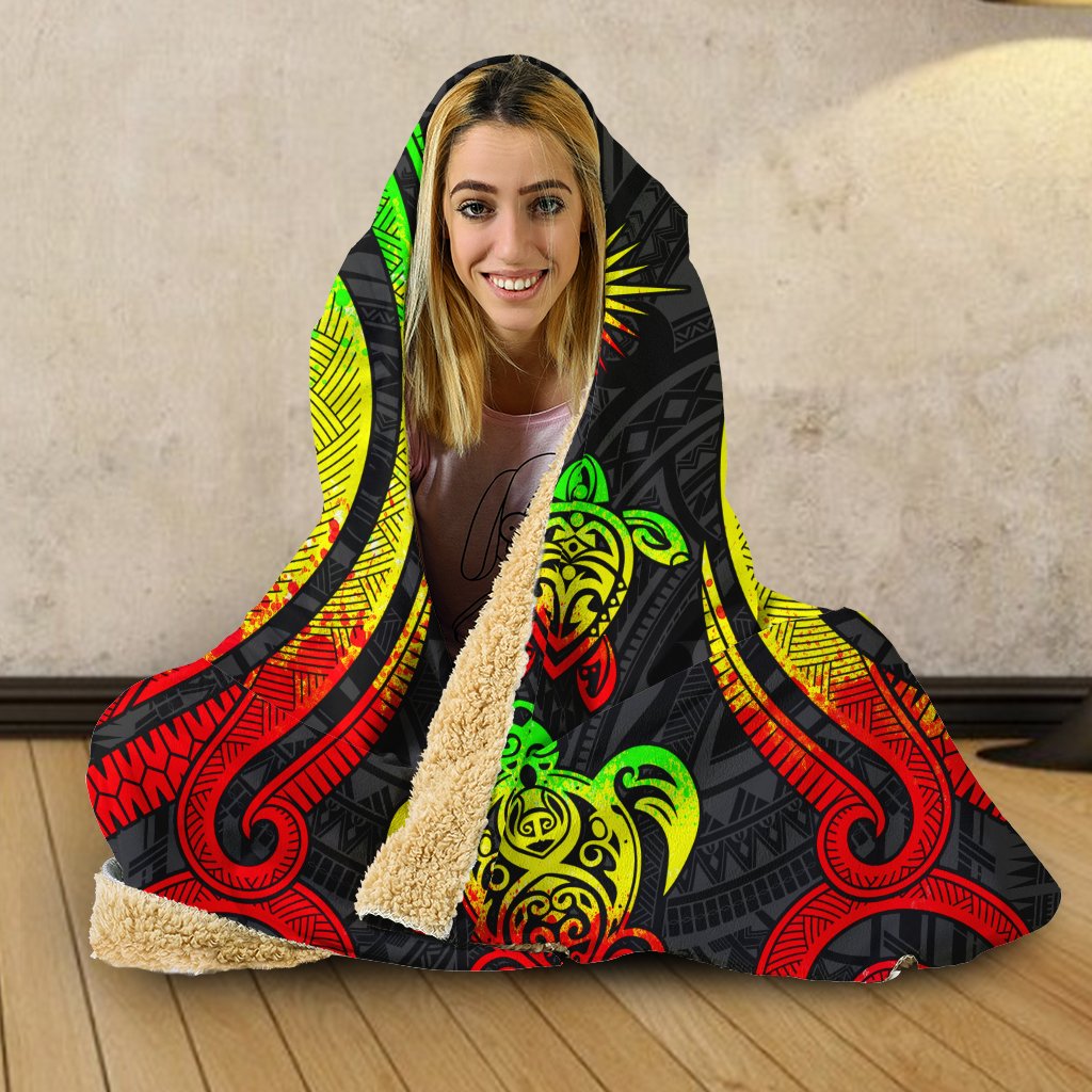 Marshall Islands Hooded Blanket - Reggae Tentacle Turtle - Polynesian Pride