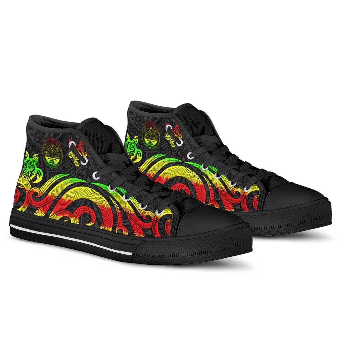 Marshall Islands High Top Shoes - Reggae Tentacle Turtle Crest - Polynesian Pride