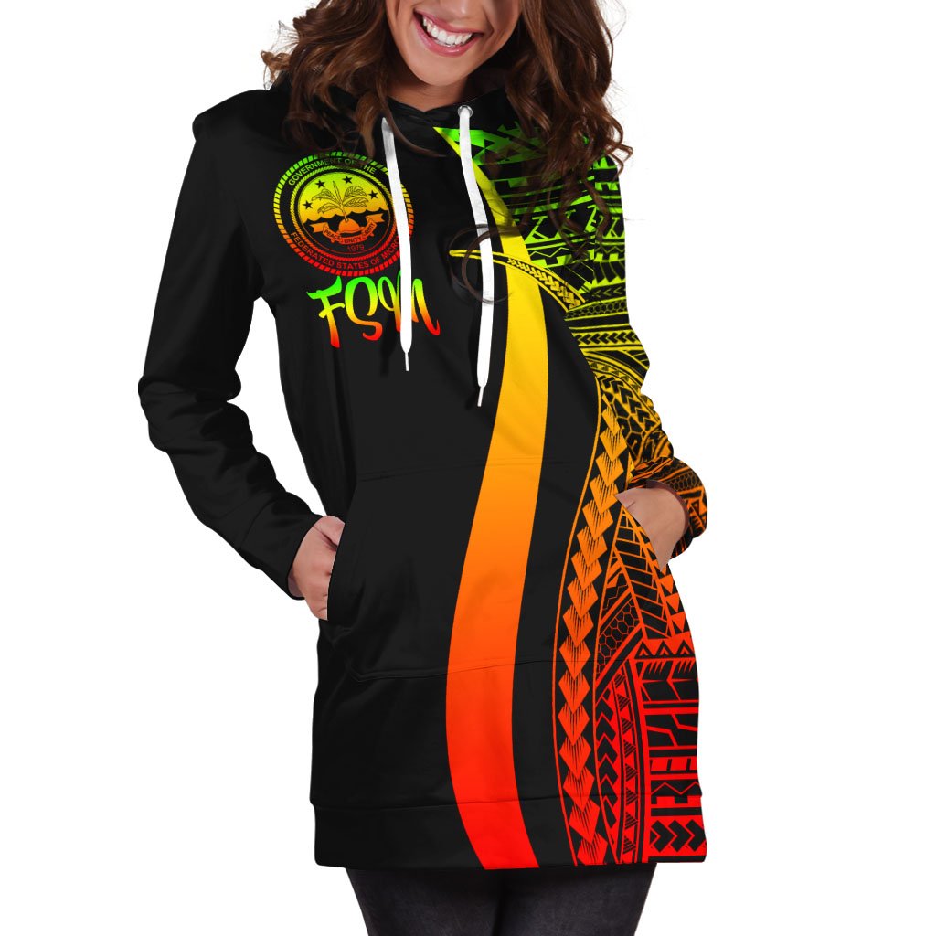 Federated States of Micronesia Women's Hoodie Dress - Reggae Polynesian Tentacle Tribal Pattern - Polynesian Pride