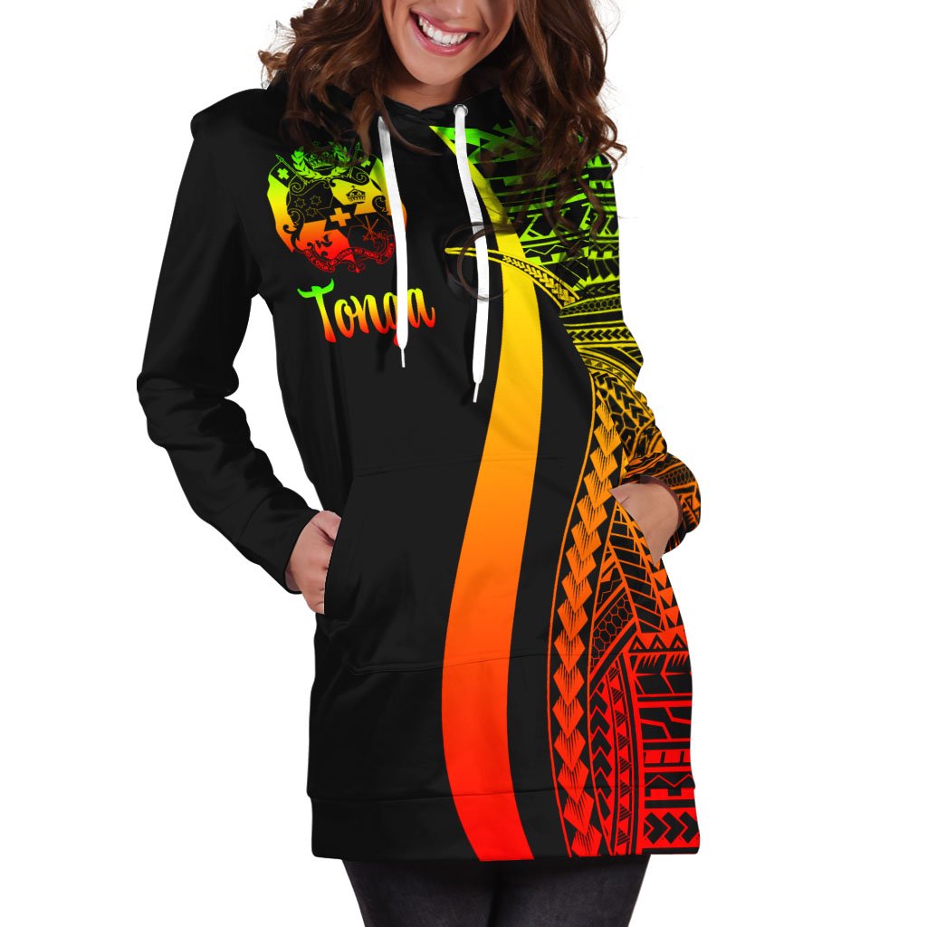 Tonga Women's Hoodie Dress - Reggae Polynesian Tentacle Tribal Pattern - Polynesian Pride