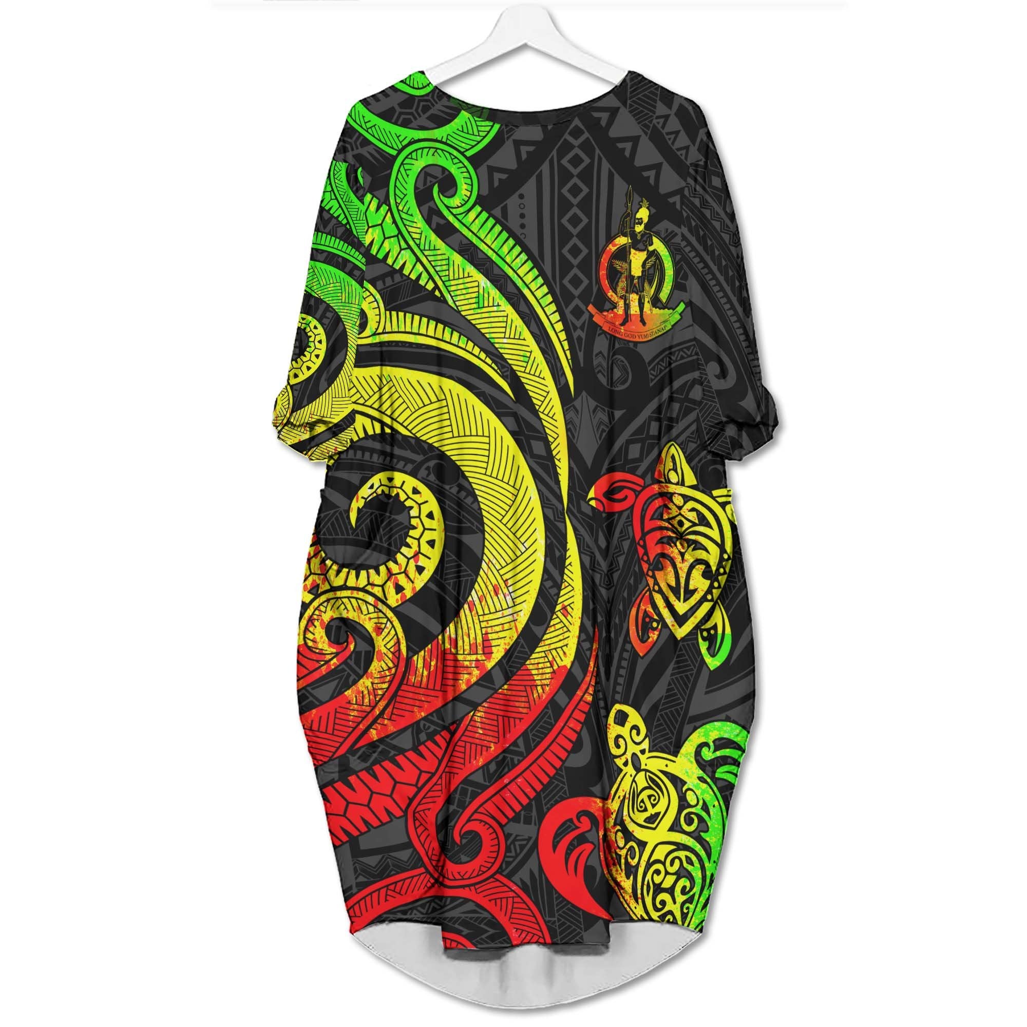 Vanuatu Batwing Pocket Dress - Reggae Tentacle Turtle Women Reggae - Polynesian Pride