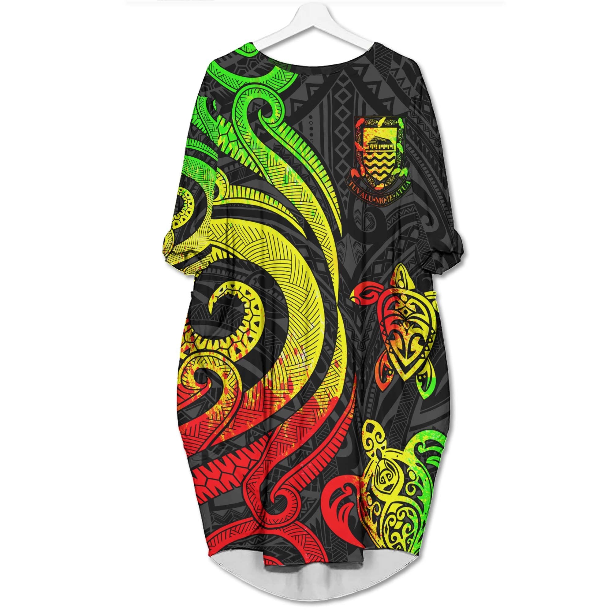 Tuvalu Batwing Pocket Dress - Reggae Tentacle Turtle Women Reggae - Polynesian Pride