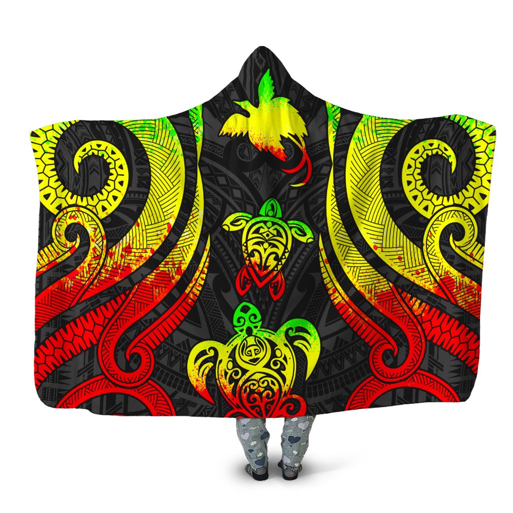 Papua New Guinea Hooded Blanket - Reggae Tentacle Turtle Hooded Blanket Reggae - Polynesian Pride