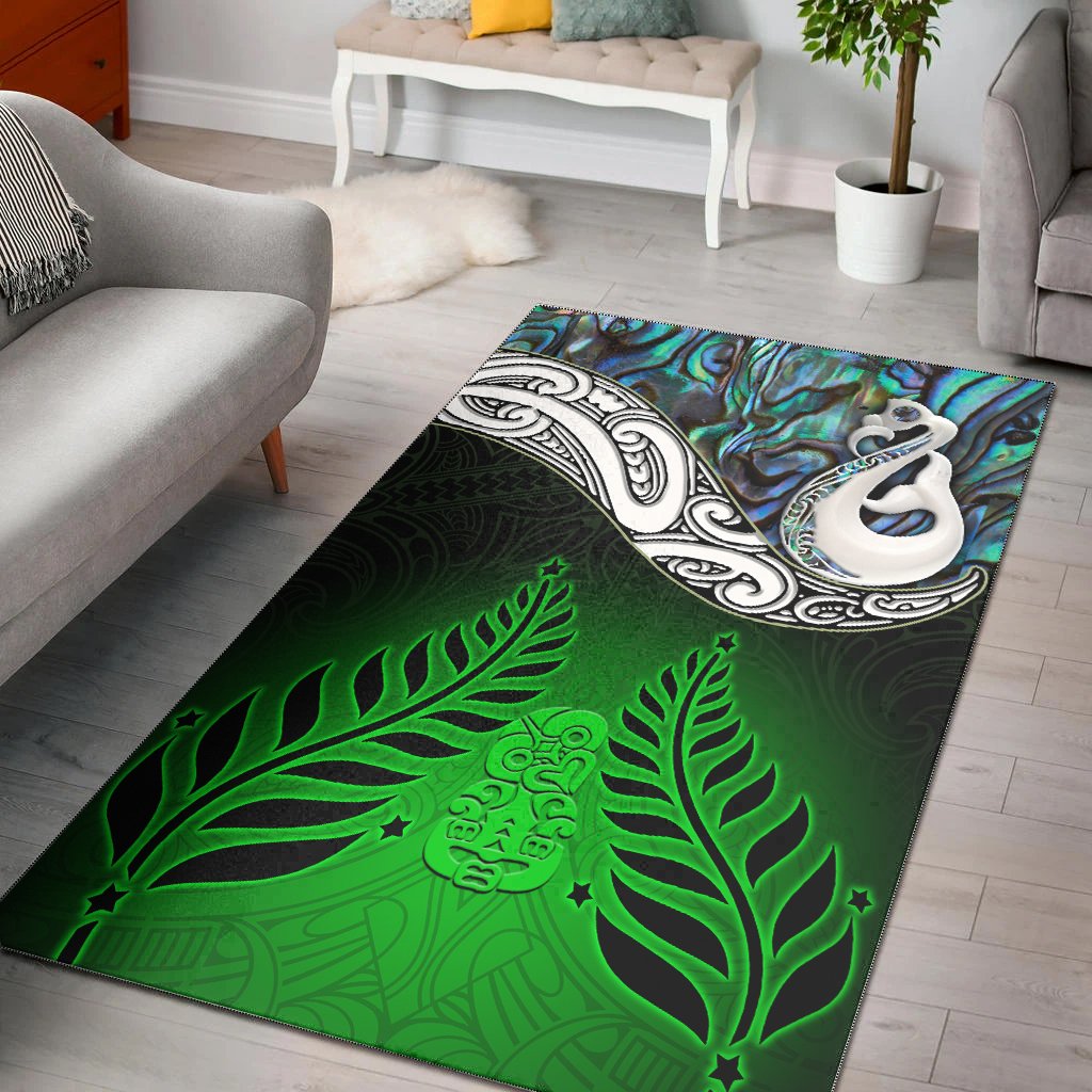 New Zealand Maori Area Rug - Manaia Paua Shell Glitter Green LT4 Green - Polynesian Pride