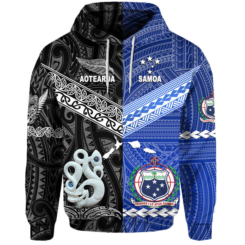 Custom Samoa and New Zealand Hoodie Together Black LT8 Black - Polynesian Pride