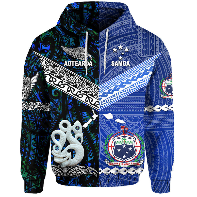 Custom Samoa and New Zealand Hoodie Together Blue LT8 Blue - Polynesian Pride