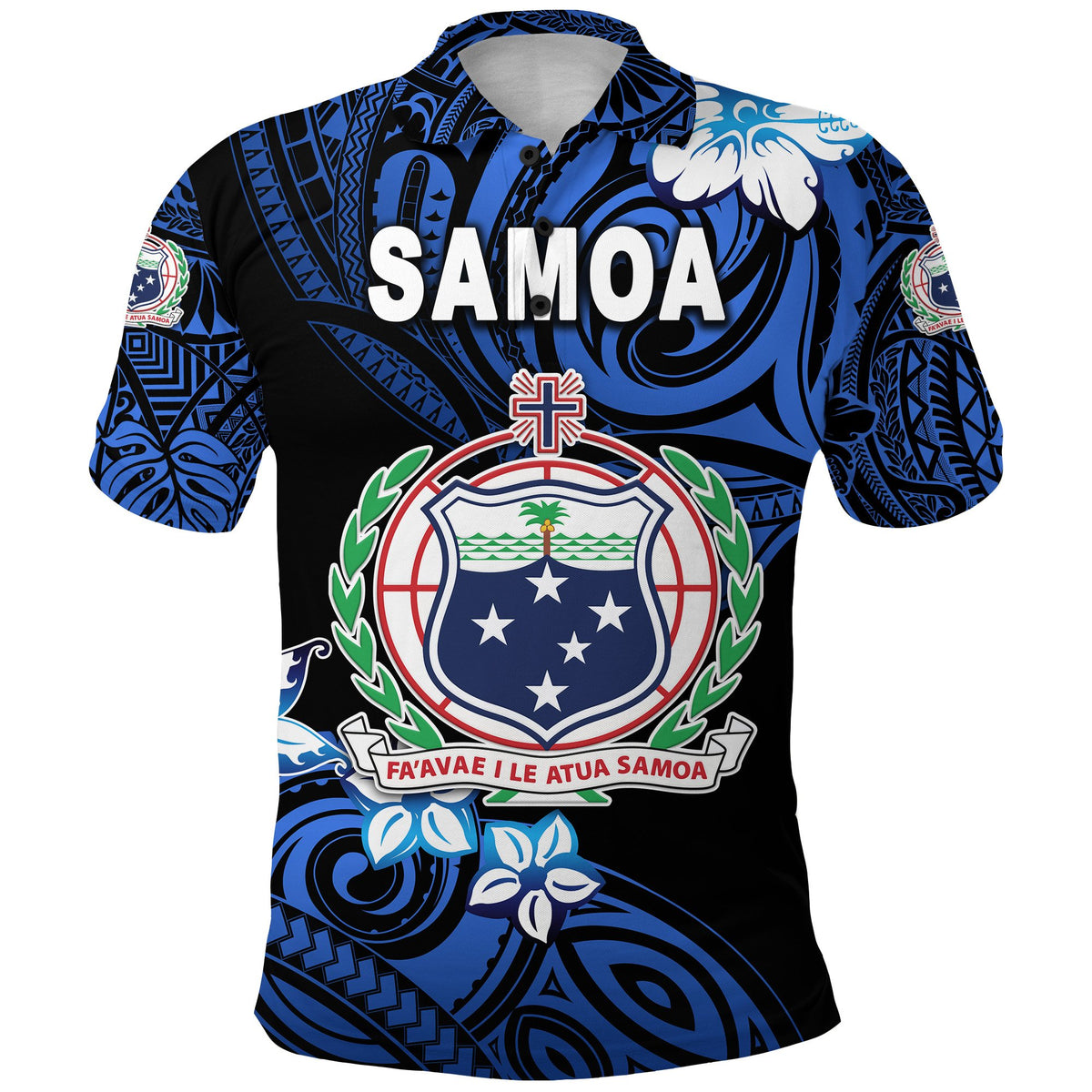 Manu Samoa Rugby Polo Shirt Unique Vibes Coat Of Arms Blue - Polynesian Pride