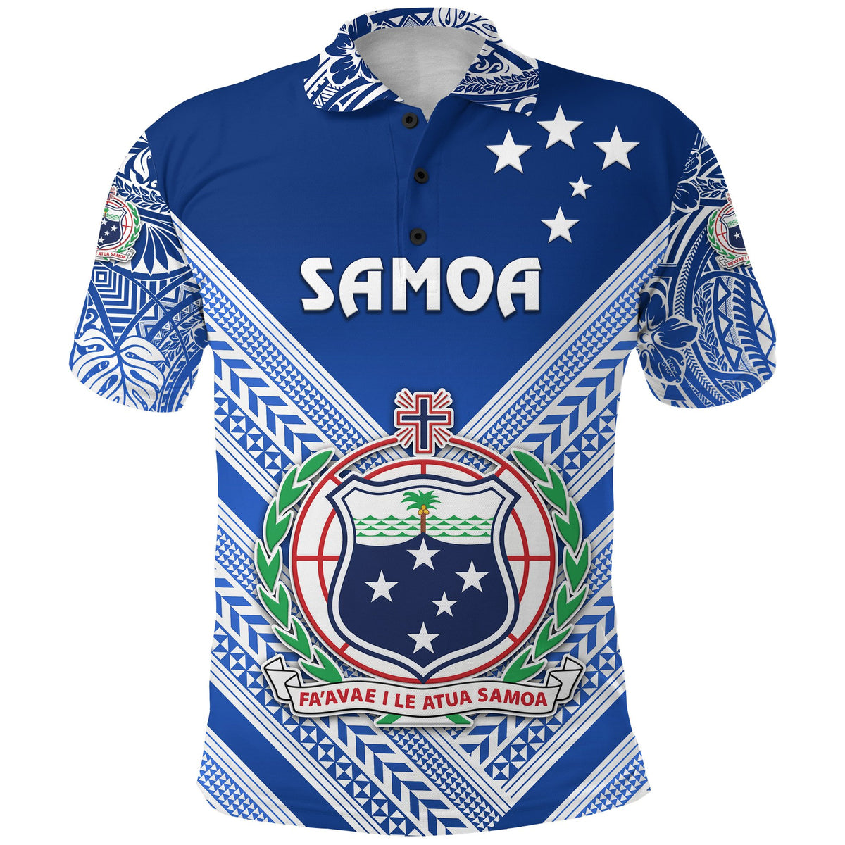 Custom Manu Samoa Rugby Polo Shirt Creative Style Full Blue, Custom Text and Number - Polynesian Pride