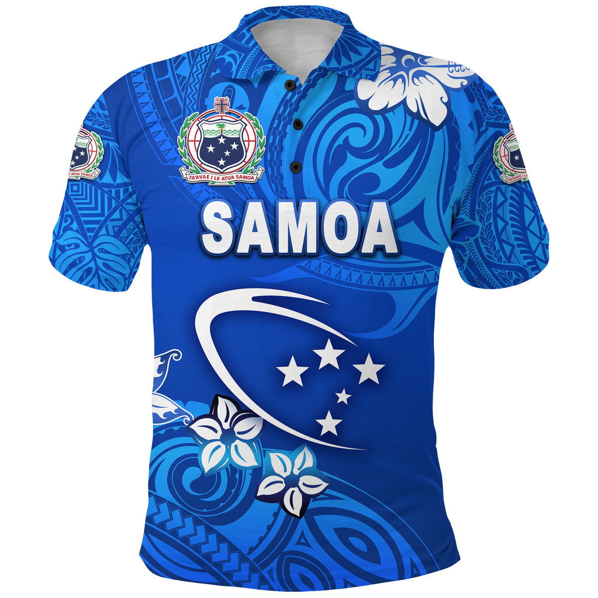 Manu Samoa Rugby Polo Shirt Unique Vibes Full Blue - Polynesian Pride