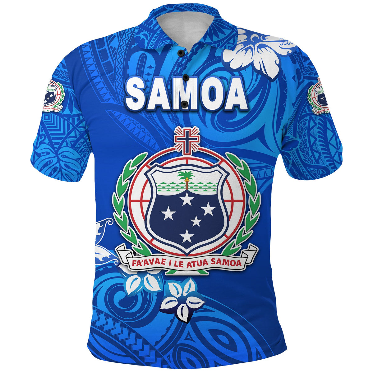 Custom Manu Samoa Rugby Polo Shirt Unique Vibes Coat Of Arms Full Blue, Custom Text and Number - Polynesian Pride