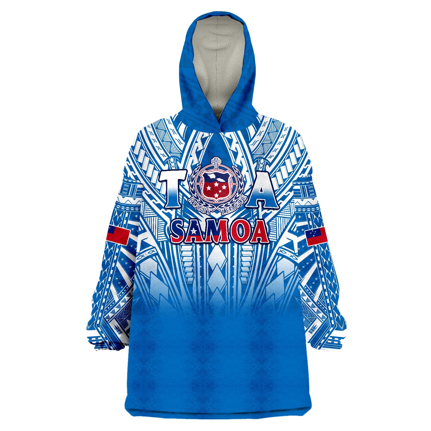 Samoa Rugby Toa Samoa Polynesian Pacific Blue Version Wearable Blanket Hoodie LT14 Unisex One Size - Polynesian Pride