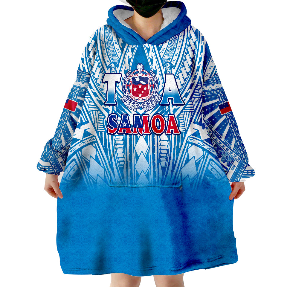 Samoa Rugby Toa Samoa Polynesian Pacific Blue Version Wearable Blanket Hoodie LT14 - Polynesian Pride