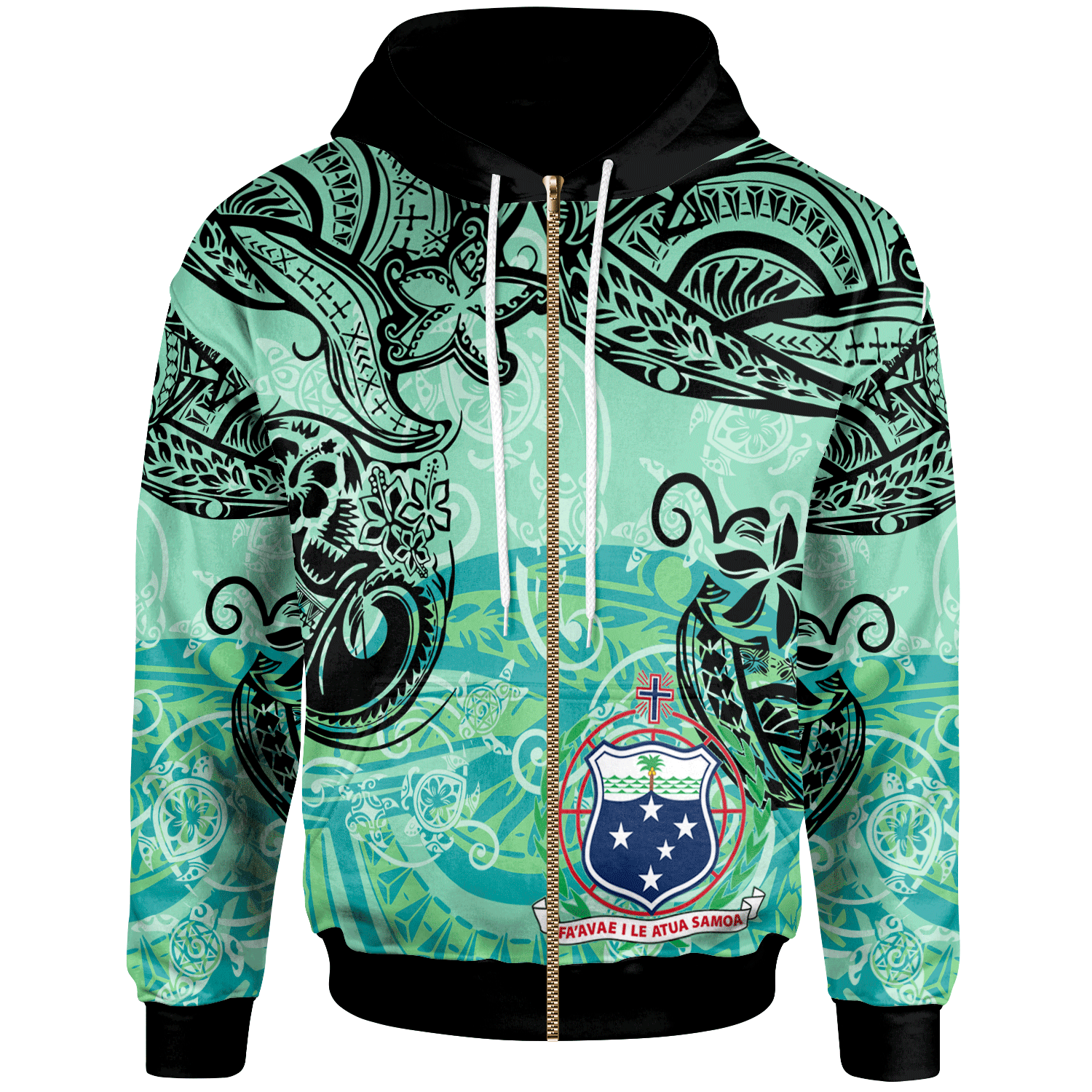 Samoa Zip Hoodie Vintage Floral Pattern Green Color Unisex Green - Polynesian Pride