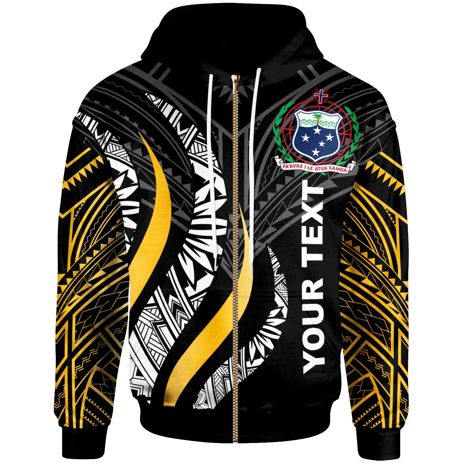 Samoa Custom Zip Hoodie Samoa Strong Fire Pattern Gold Unisex Gold - Polynesian Pride