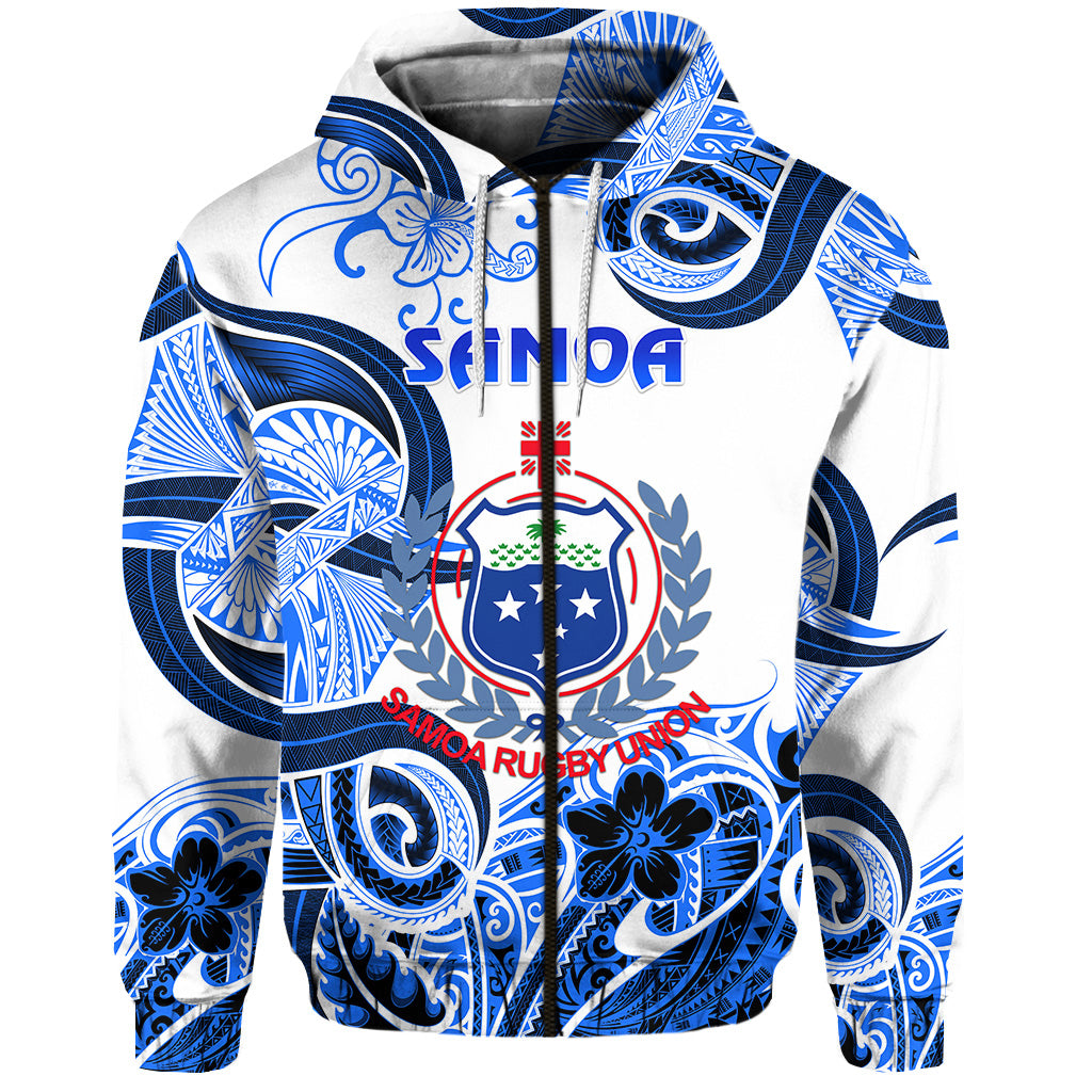 Samoa Manu Zip Hoodie Rugby Unique Style White LT8 - Polynesian Pride