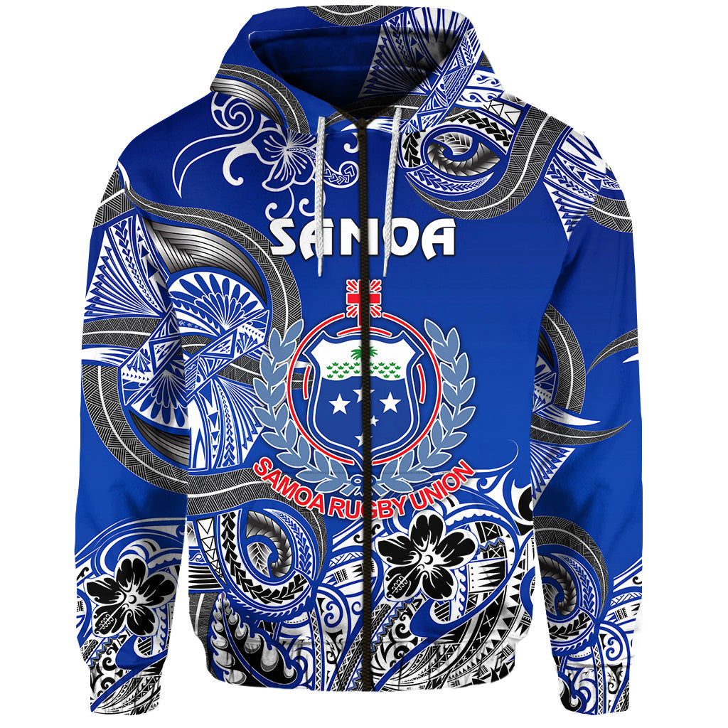 Custom Samoa Manu Zip Hoodie Rugby Unique Style Blue White LT8 - Polynesian Pride