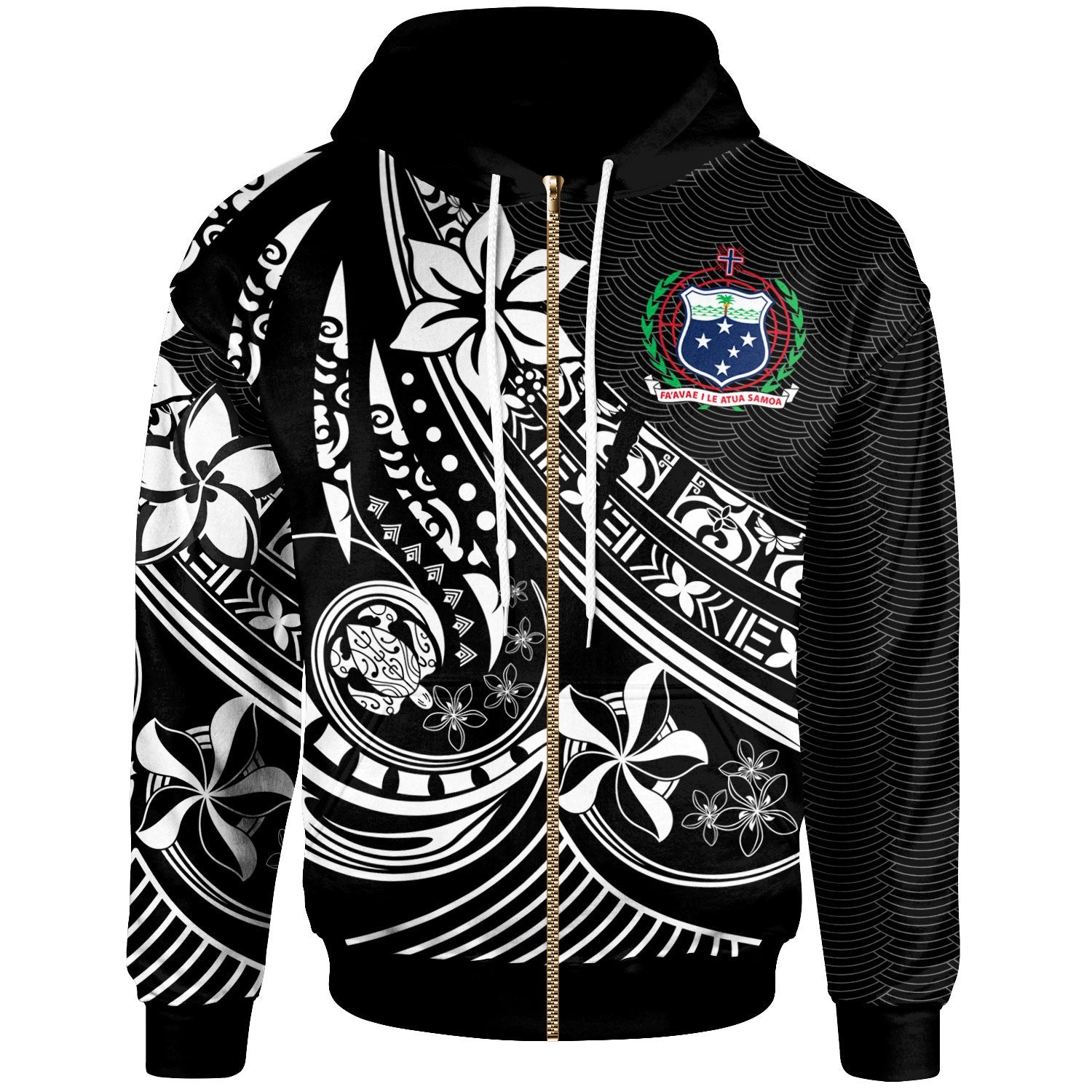 Samoa Zip Hoodie The Flow of The Ocean White Unisex White - Polynesian Pride