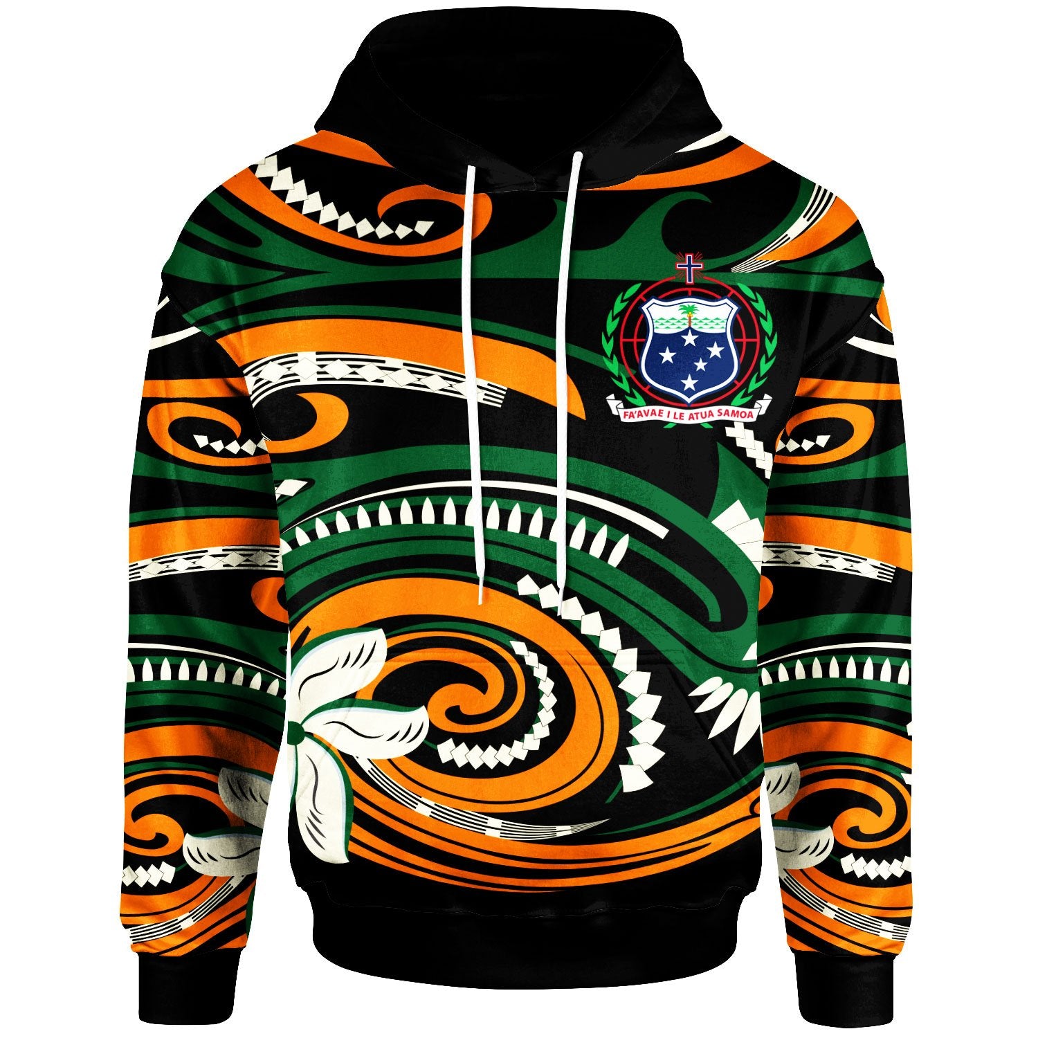 Samoa Hoodie Vortex Style Unisex Green Orange - Polynesian Pride