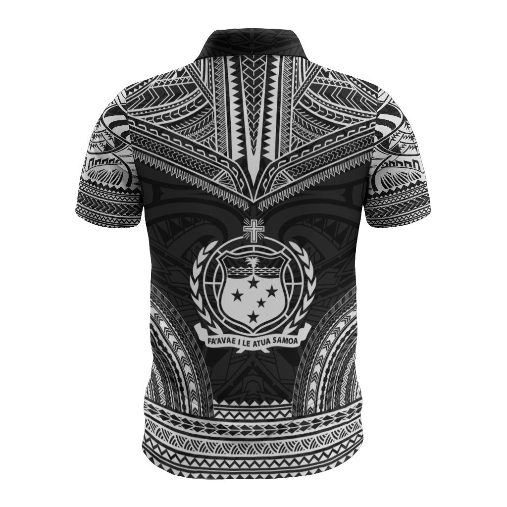 Samoa Polo Shirt Samoan Coat Of Arms Polynesian Chief Tattoo Black Version - Polynesian Pride