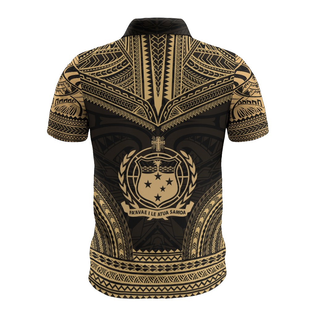 Samoa Polo Shirt Samoan Coat Of Arms Polynesian Chief Tattoo Gold Version - Polynesian Pride