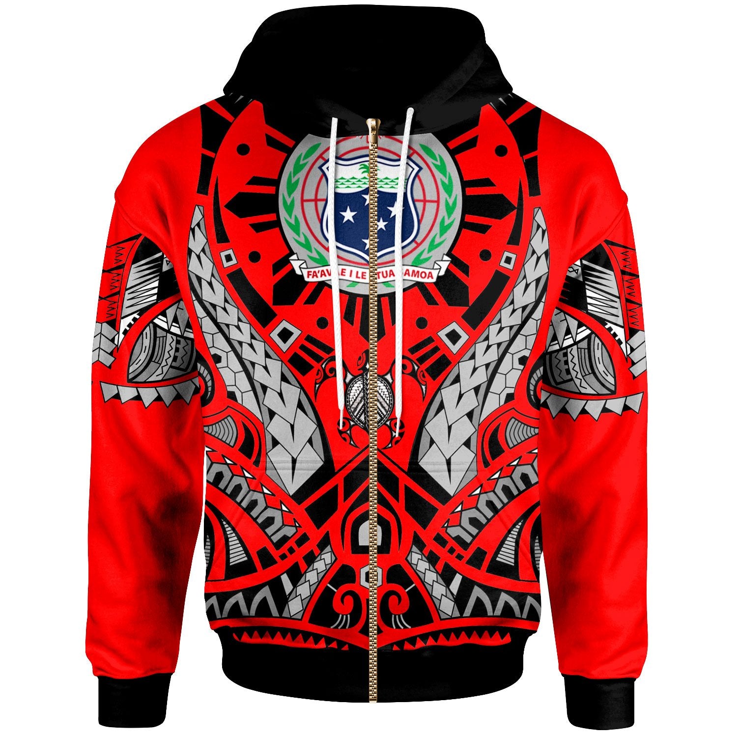 Samoa Zip Hoodie Tribal Sun Tattoo Red Color Unisex Red - Polynesian Pride