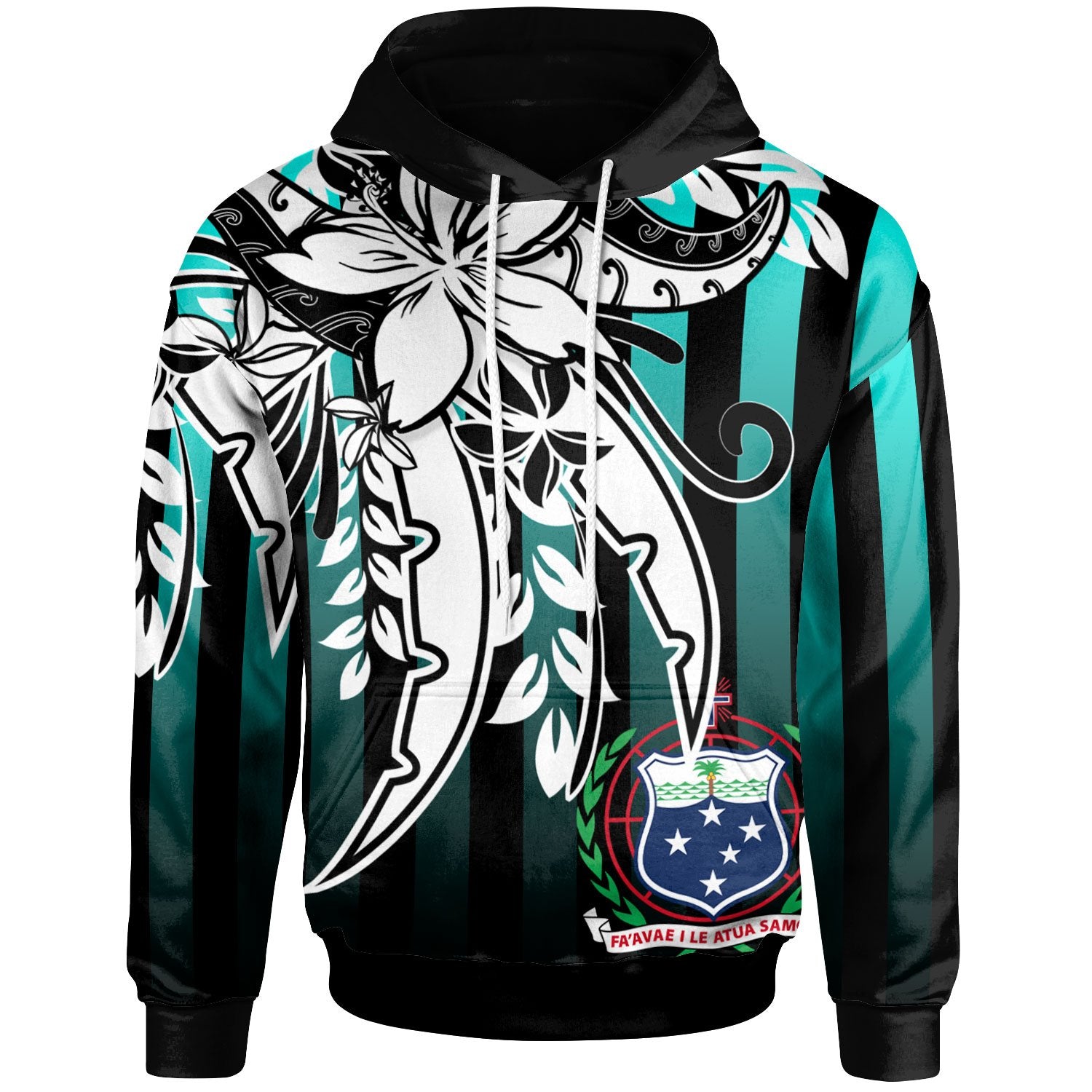 Samoa Hoodie Cyan Vertical Stripes Style Unisex Cyan - Polynesian Pride