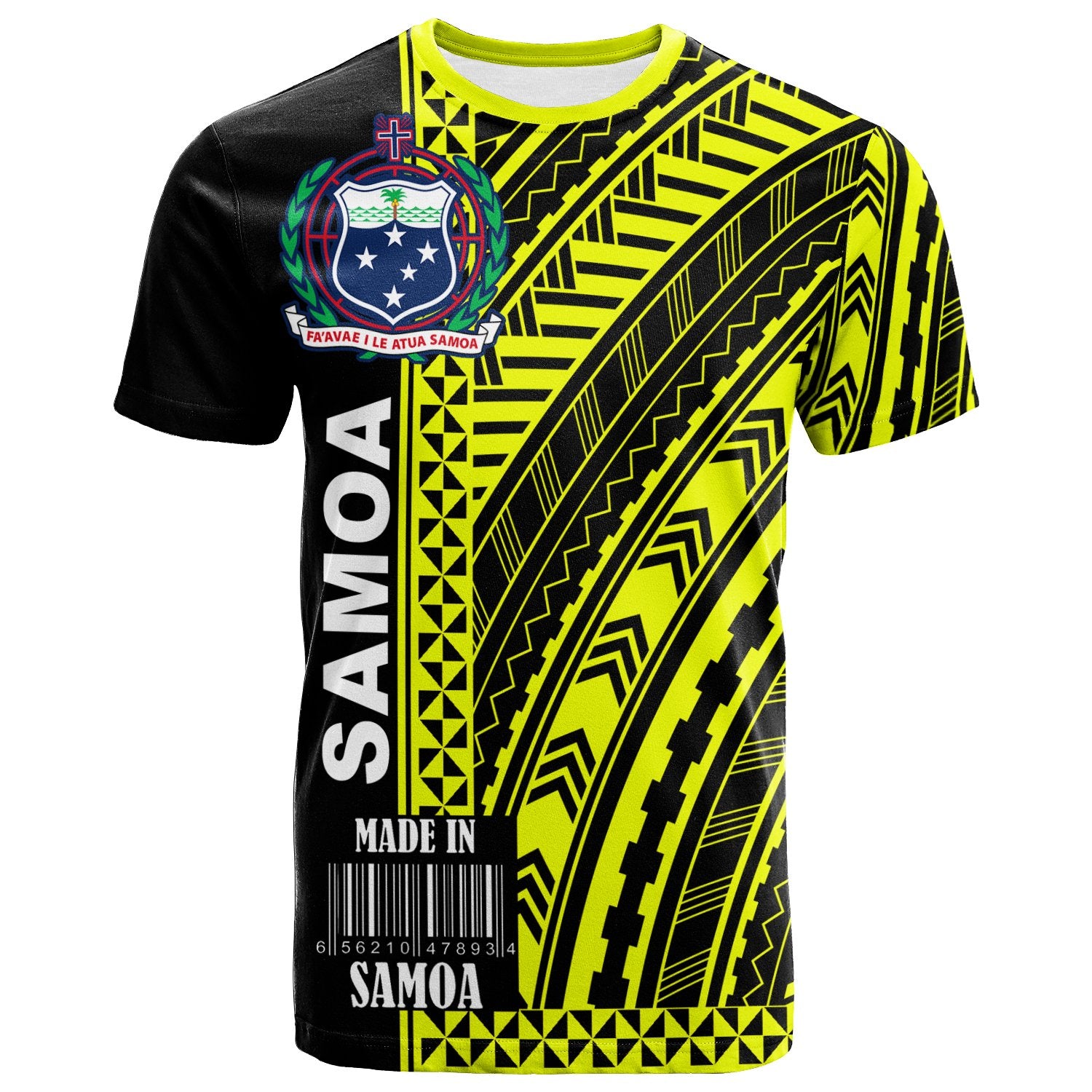 Samoa T Shirt Barcode Yellow Color Unisex Yellow - Polynesian Pride