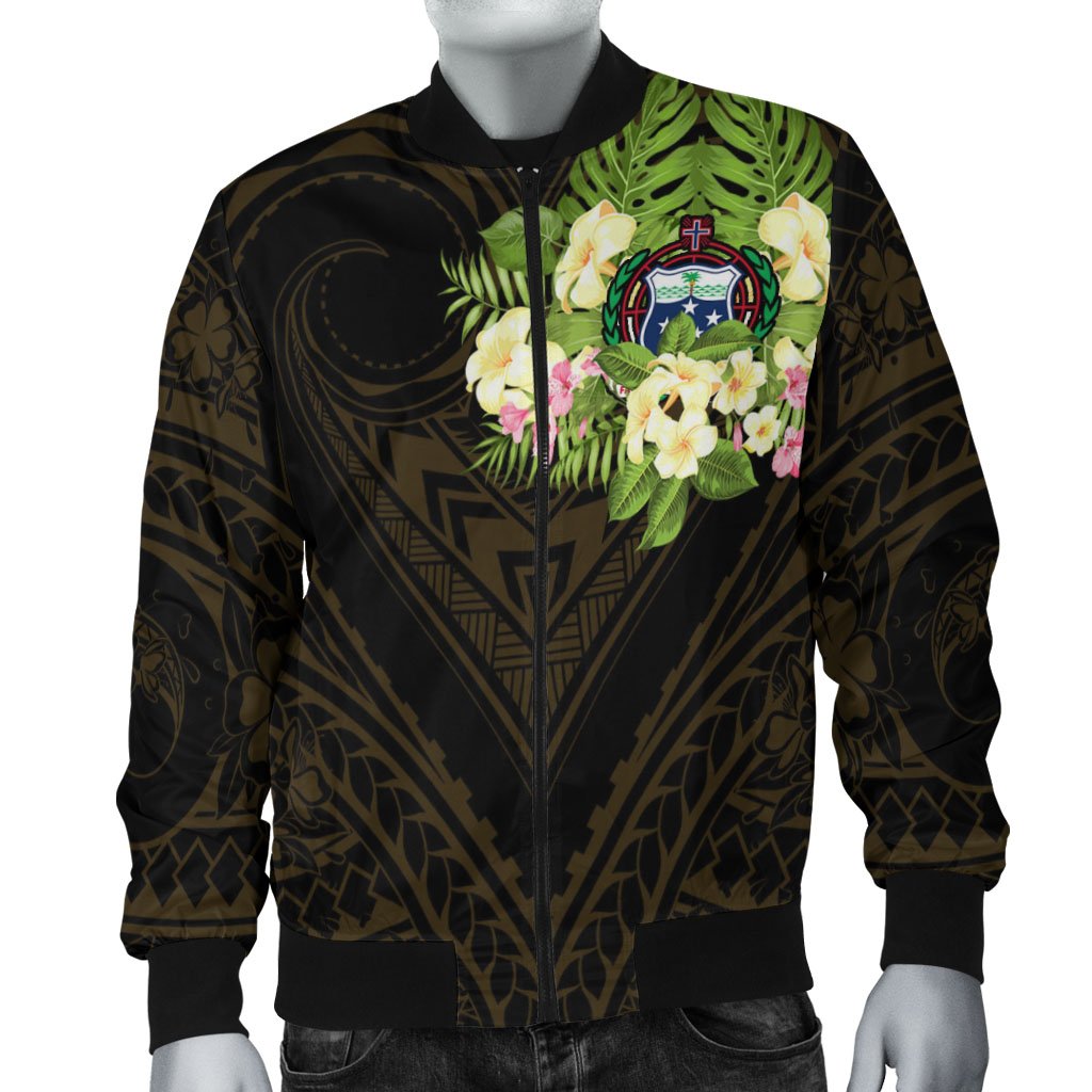 Samoa Men's Bomber Jacket - Polynesian Gold Patterns Collection Black - Polynesian Pride