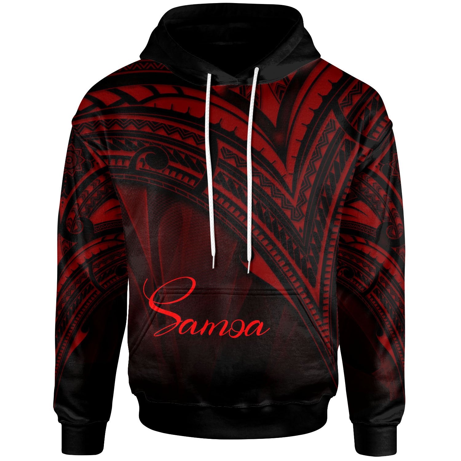 Samoa Hoodie Red Color Cross Style Unisex Black - Polynesian Pride