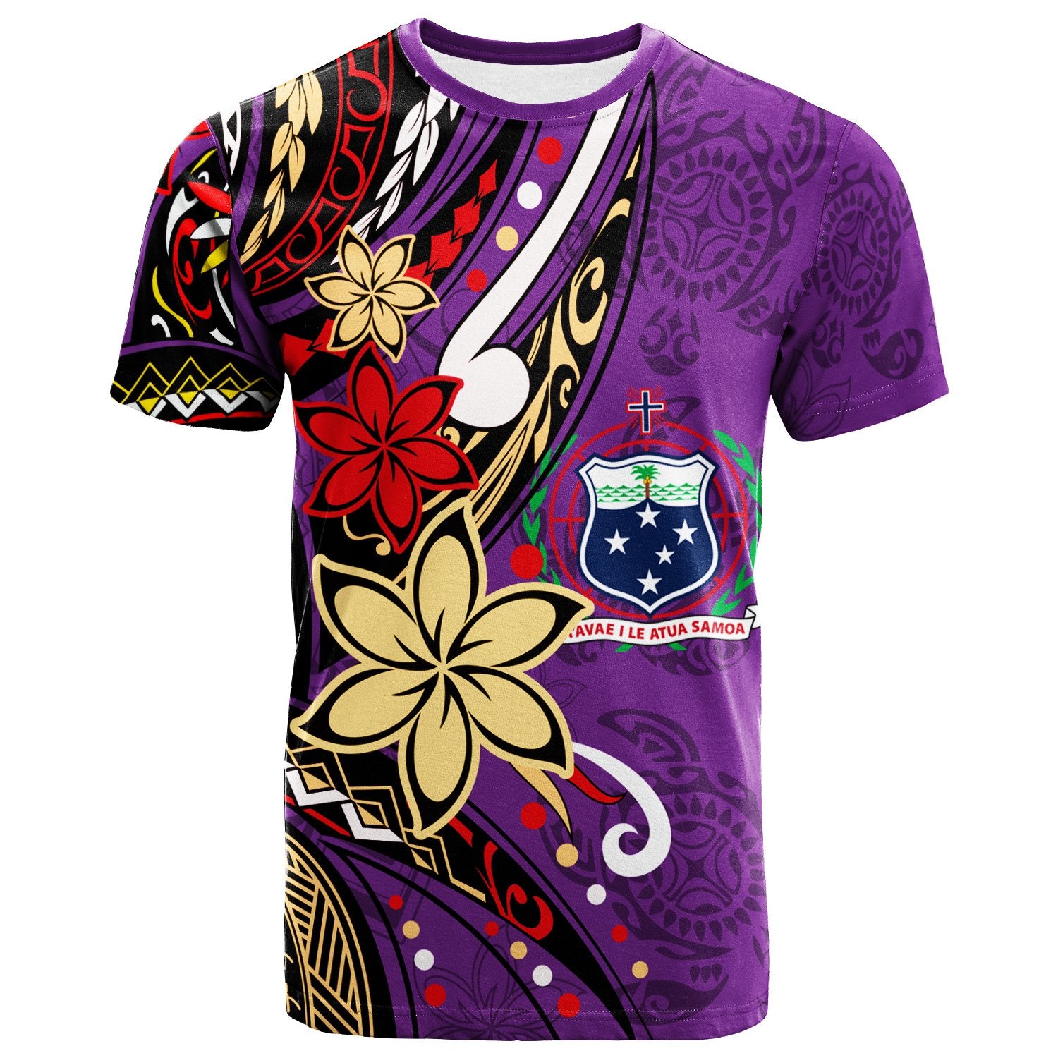 Samoa T Shirt Tribal Flower With Special Turtles Purple Color Unisex Purple - Polynesian Pride