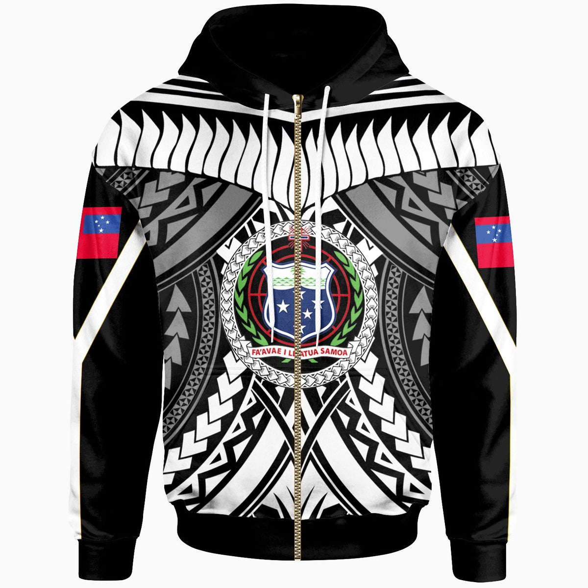 Samoa Zip up Hoodie Tooth Shaped Necklace Red Blue - Polynesian Pride