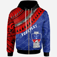 Samoa Custom Zip up Hoodie Samoa Rugby Fan Unisex Blue - Polynesian Pride
