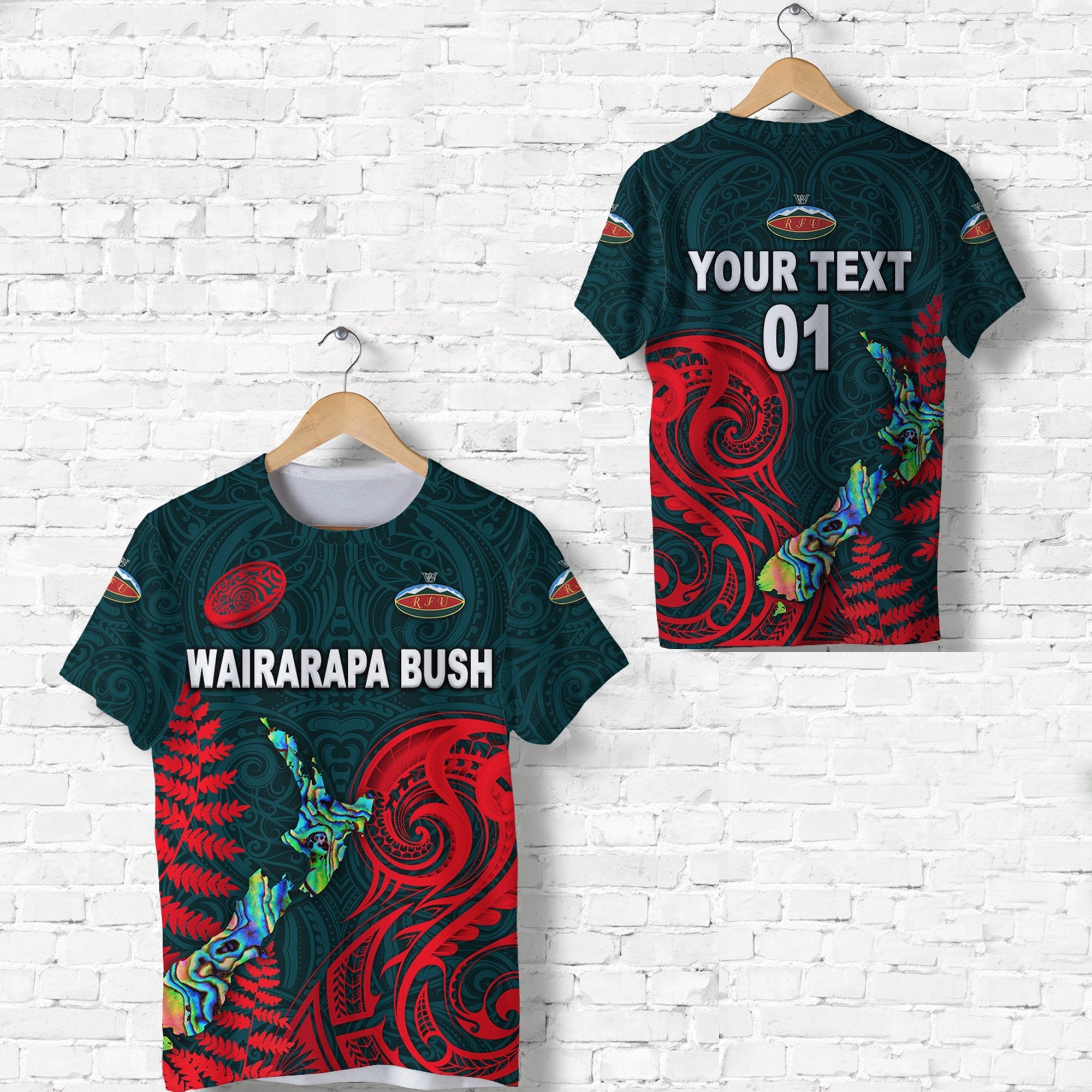 Custom Maori Wairarapa Bush Rugby T Shirt New Zealand Silver Fern, Custom Text and Number Unisex Green - Polynesian Pride