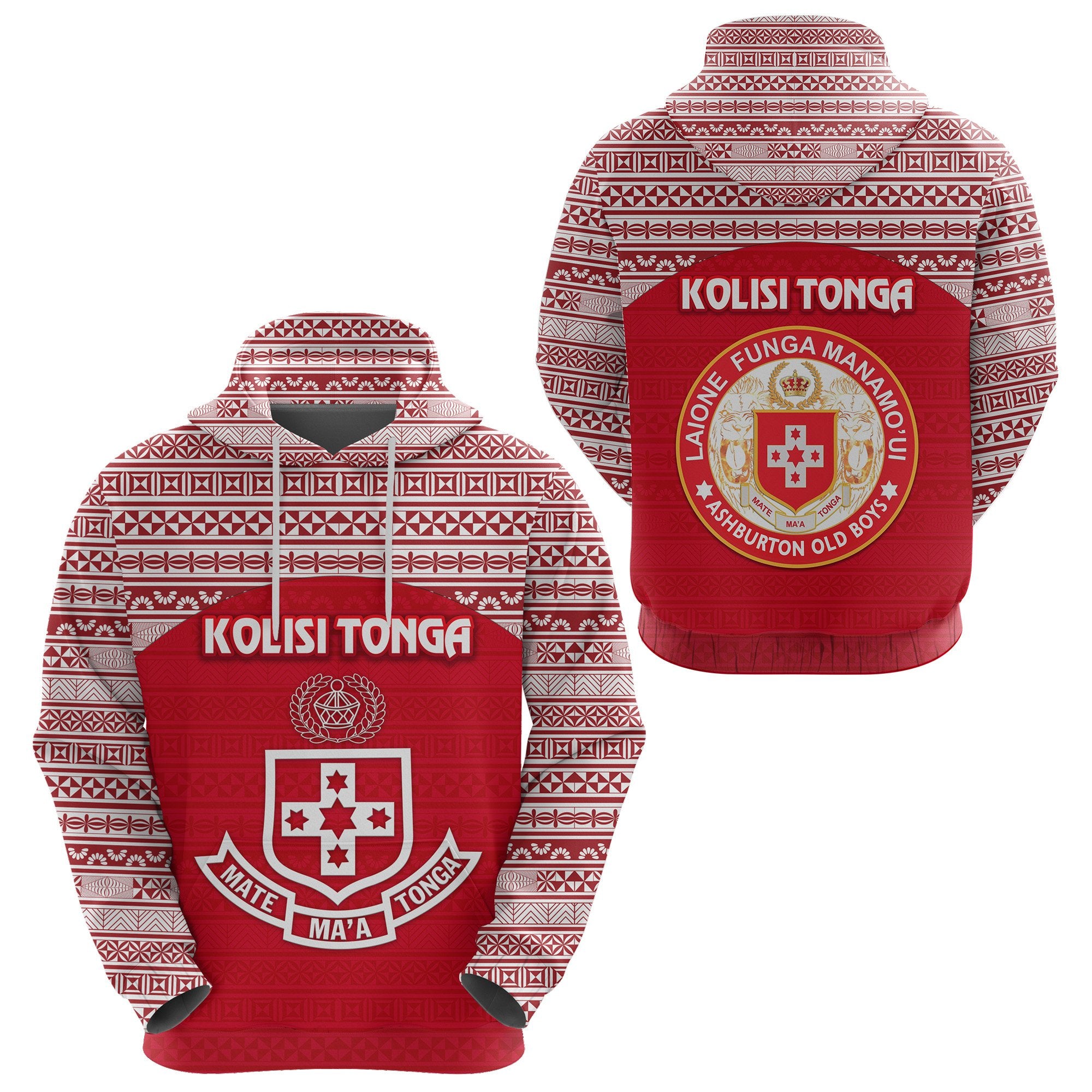 Kolisi Tonga Hoodie Mate Maa Tonga Simple Version Ashburton Old Boys Unisex Red - Polynesian Pride