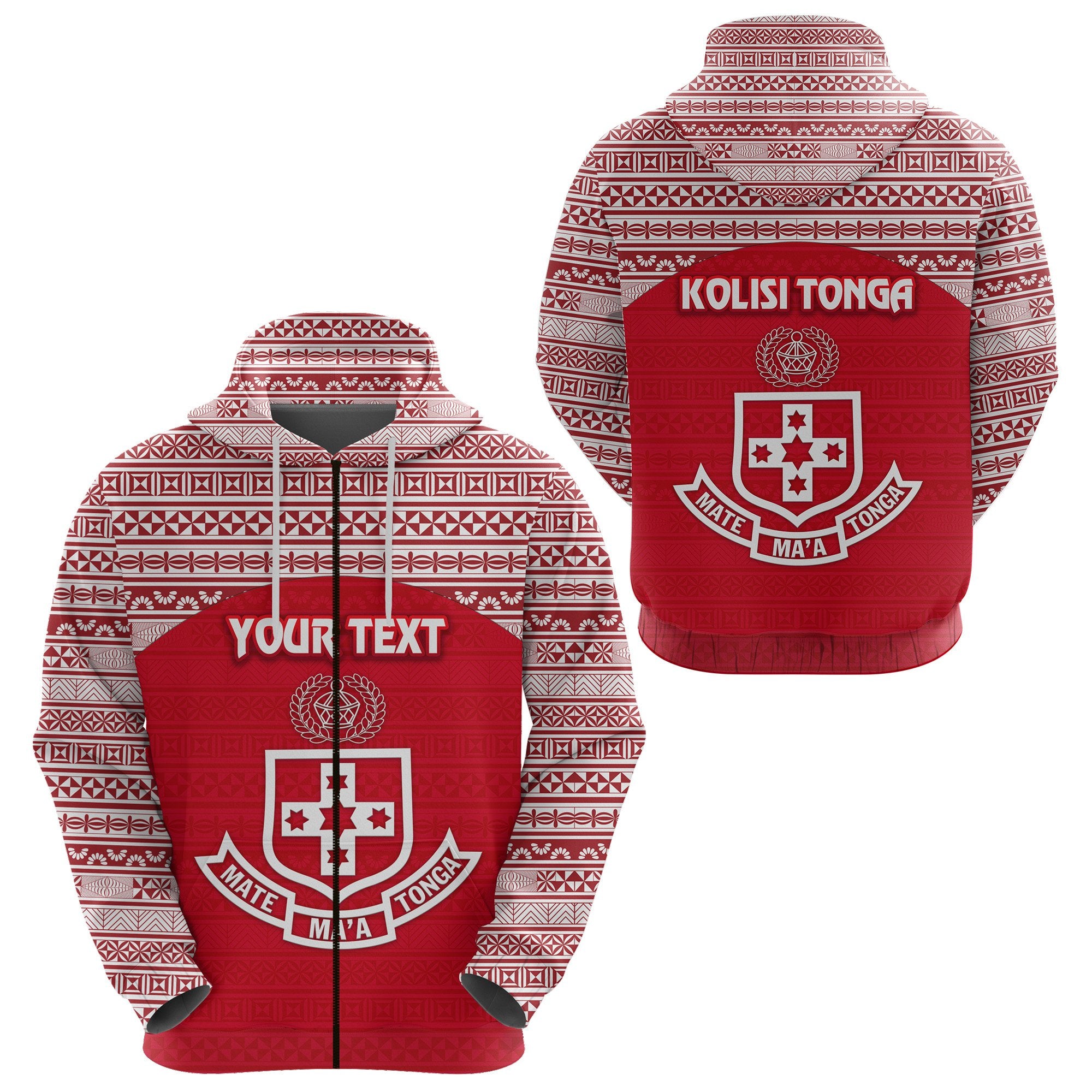 Custom Kolisi Tonga Zip Hoodie Mate Maa Tonga Simple Version NO.1 Unisex Red - Polynesian Pride