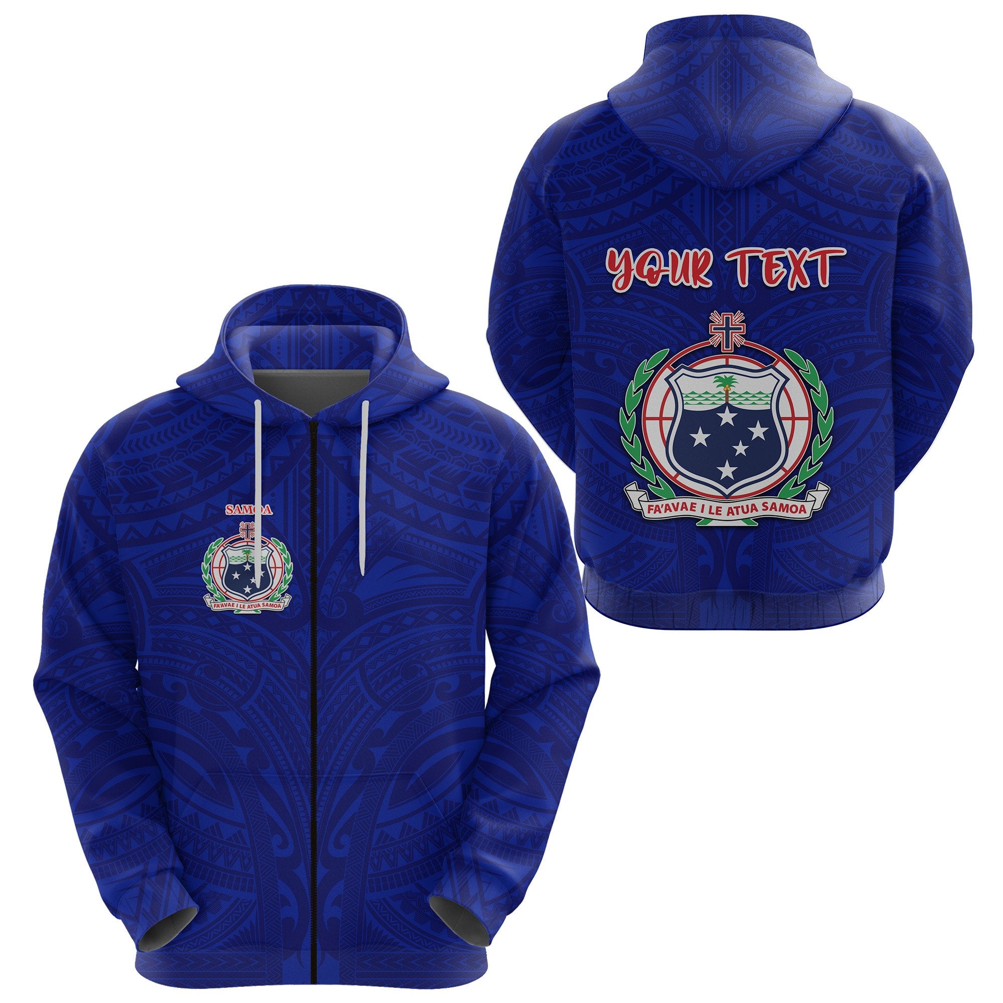 Custom Manu Samoa Rugby Zip Hoodie Free Style Unisex Blue - Polynesian Pride