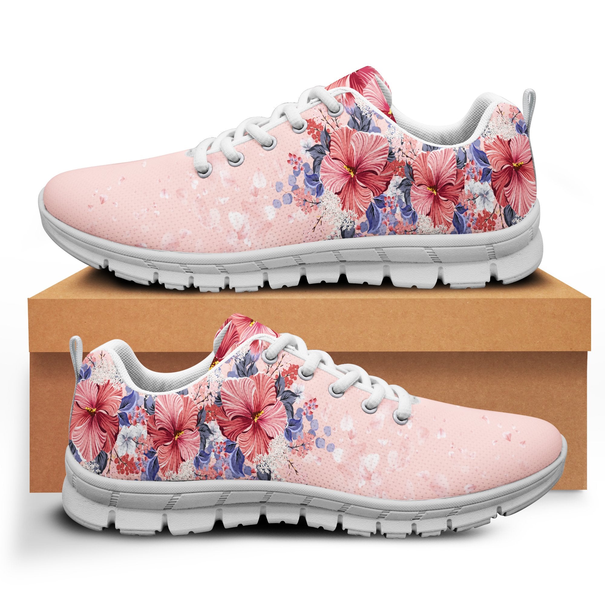 Hawaii Pink Hibiscus Falling Petals Sneakers - Glamour Style - AH - Polynesian Pride