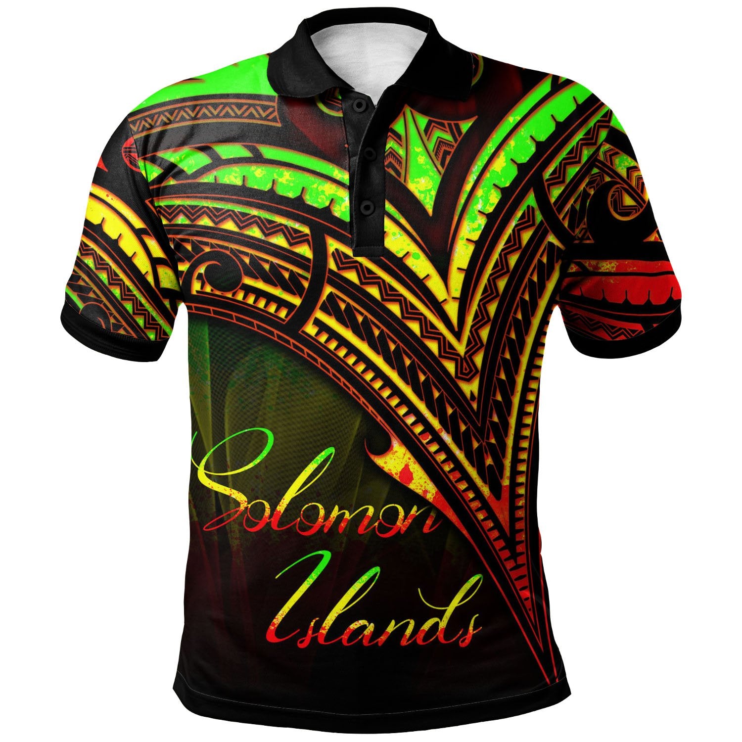 Solomon Islands Polo Shirt Reggae Color Cross Style Unisex Black - Polynesian Pride