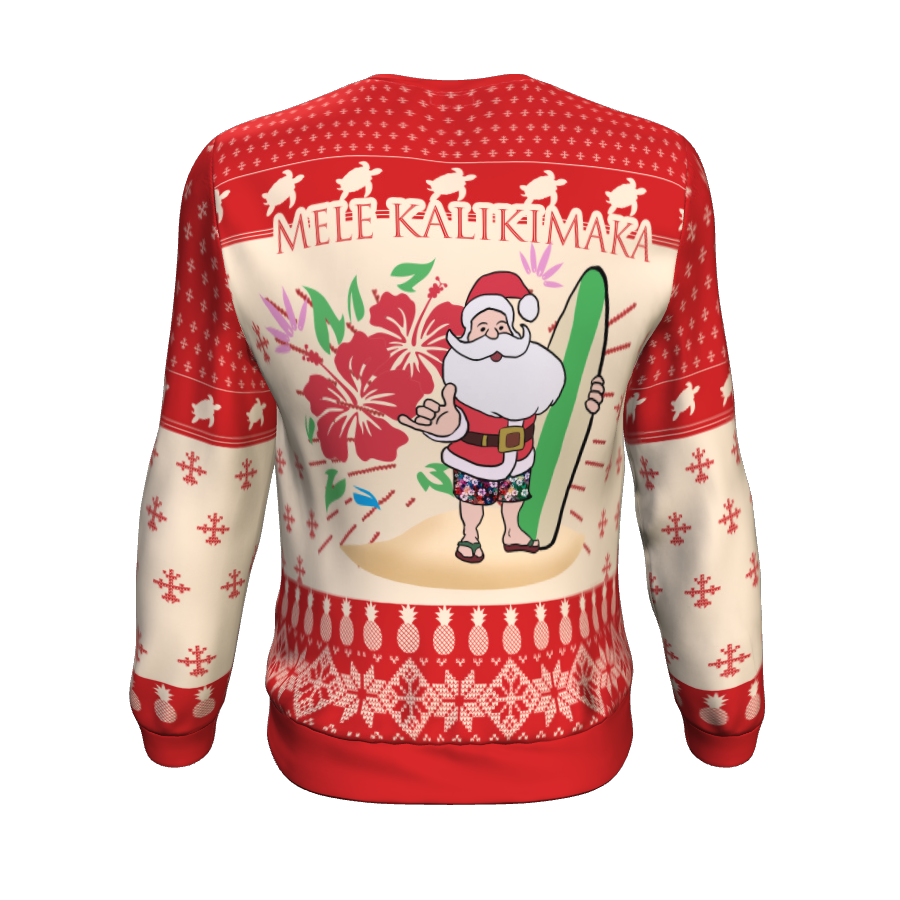 Hawaii Ugly Christmas Sweatshirt - Mele Kalikimaka Santa Claus Beach - Polynesian Pride