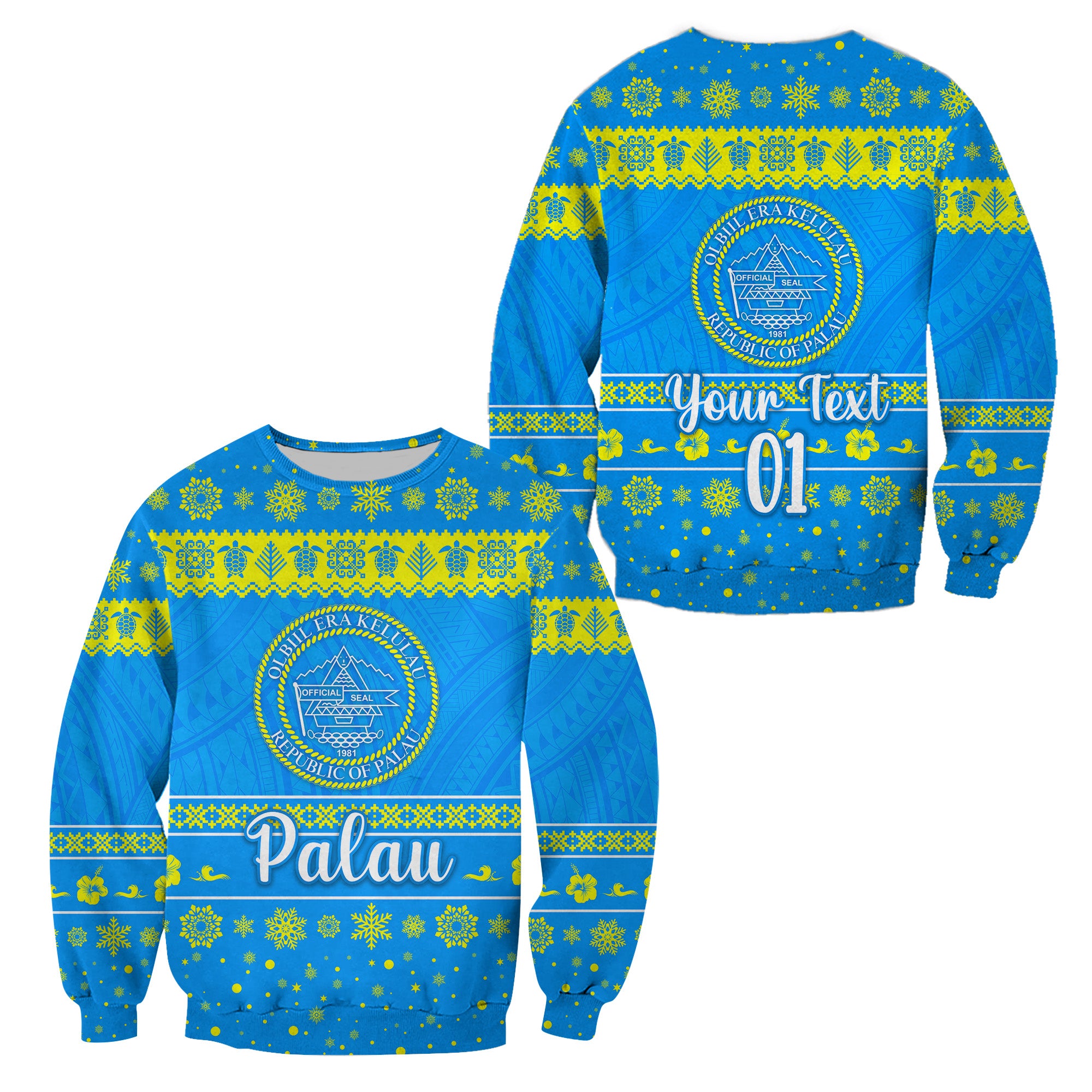 (Custom Personalised) Palau Christmas Sweatshirt Simple Style LT8 - Polynesian Pride