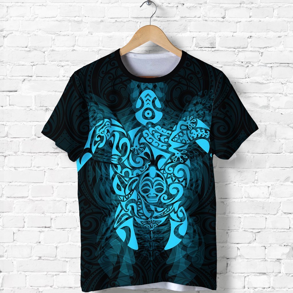 New Zealand Maori Shirt, Wairua Tattoo Turtle T Shirt Blue Unisex Black - Polynesian Pride