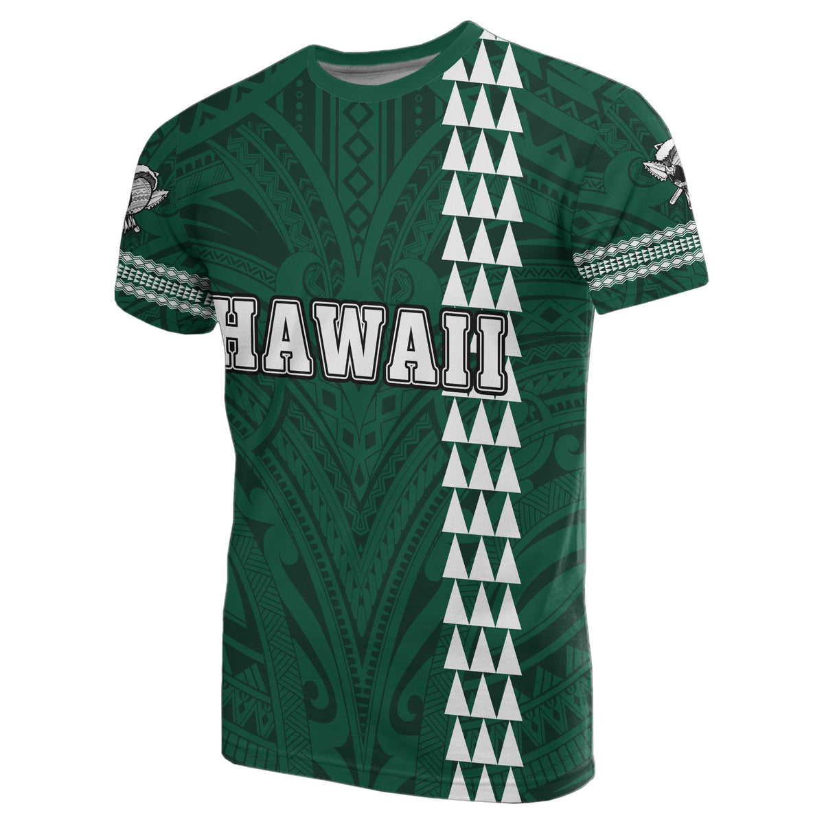 Hawaiian Islands Warrior Kakau Green Polynesian T Shirt - Polynesian Pride