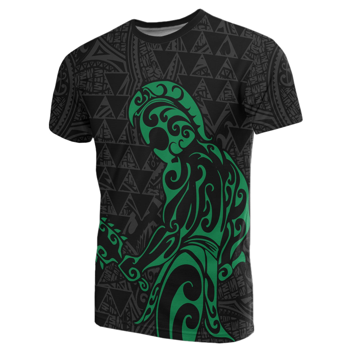 Polynesian Kakau Helmet Weapon Green Kanaka Warrior T Shirt - Polynesian Pride