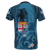 Fiji T Shirt Coat of Arms Polynesian With Hibiscus and Waves - Polynesian Pride