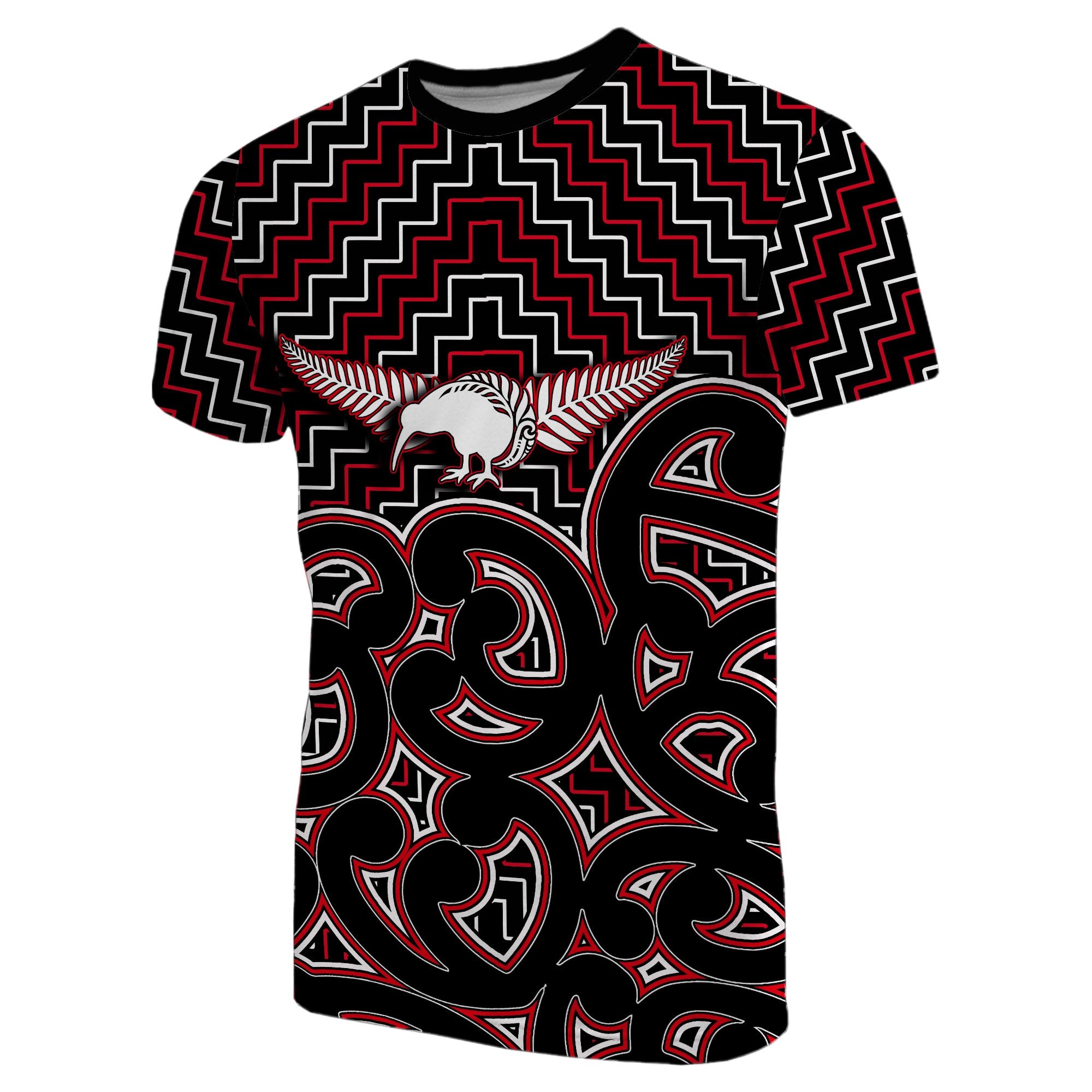 New Zealand T Shirt Maori Graphic Tee patterns Red LT6 Unisex Red - Polynesian Pride