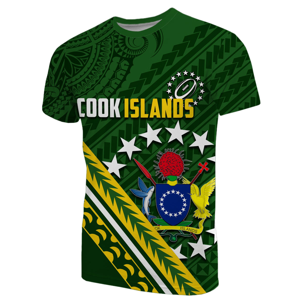 Cook Islands Rugby With Polynesian T Shirt Unisex Green - Polynesian Pride