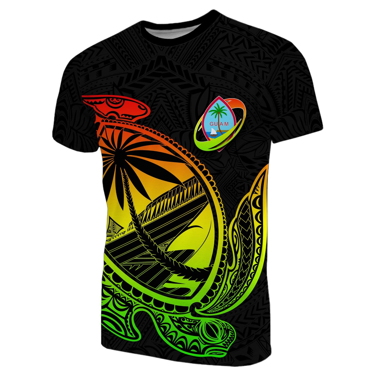 Guam T Shirt Rugby Version Turtle Polynesian Rasta Unisex Rasta - Polynesian Pride