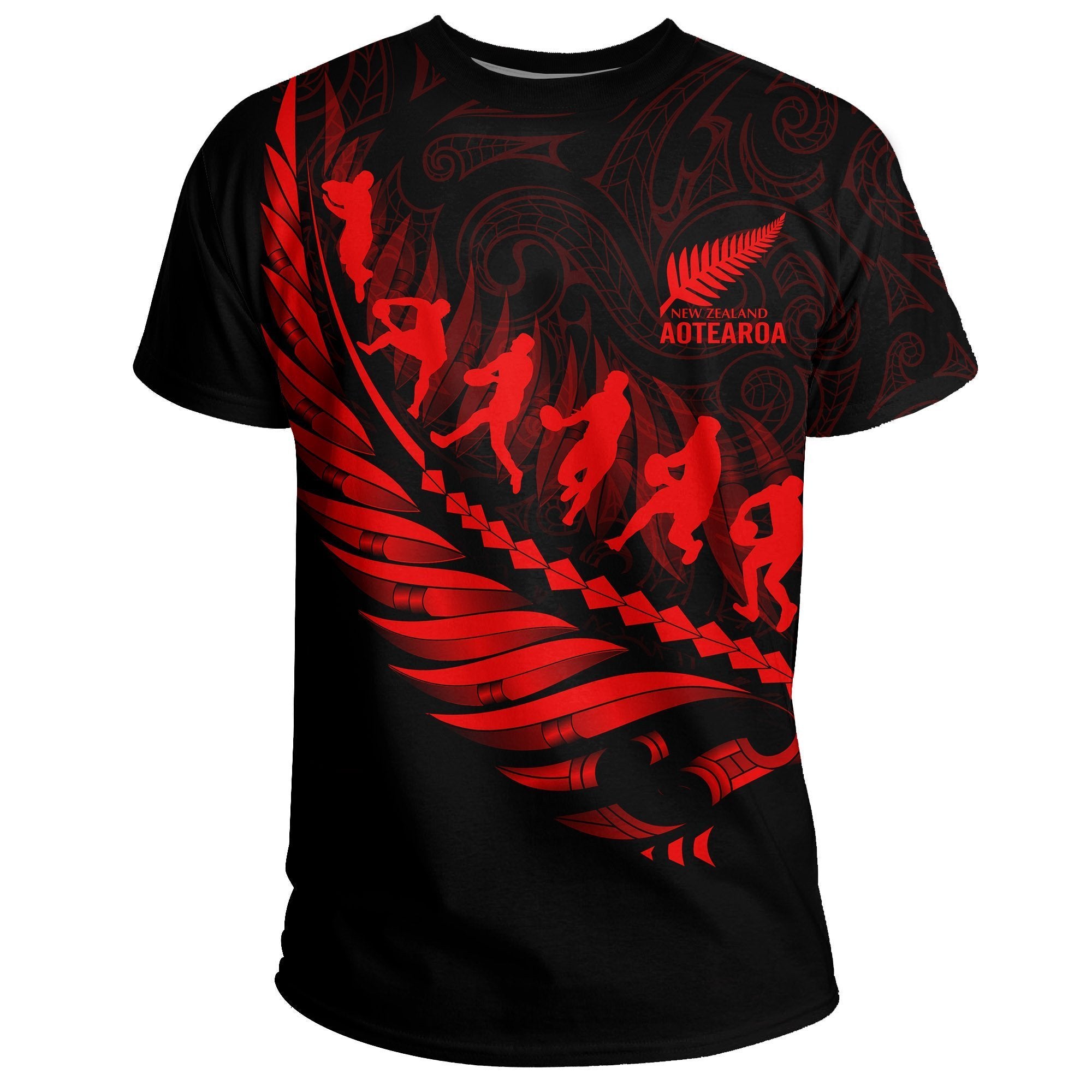 Aotearoa New Zealand T Shirt Maori Fern Rugby Unisex Black - Polynesian Pride