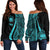 Samoa Women's Off Shoulder Sweater - Turquoise Polynesian Tentacle Tribal Pattern Turquoise - Polynesian Pride