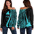 Tokelau Custom Personalised Women's Off Shoulder Sweater - Turquoise Polynesian Tentacle Tribal Pattern Turquoise - Polynesian Pride